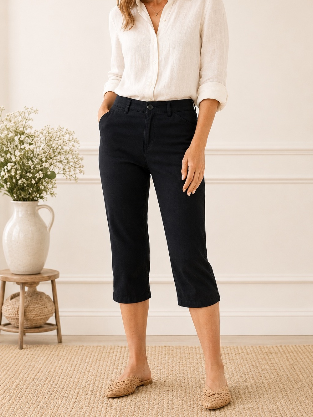 Black Capri Pants Size 6 | Stretch Crop Pants Classic Minimalist